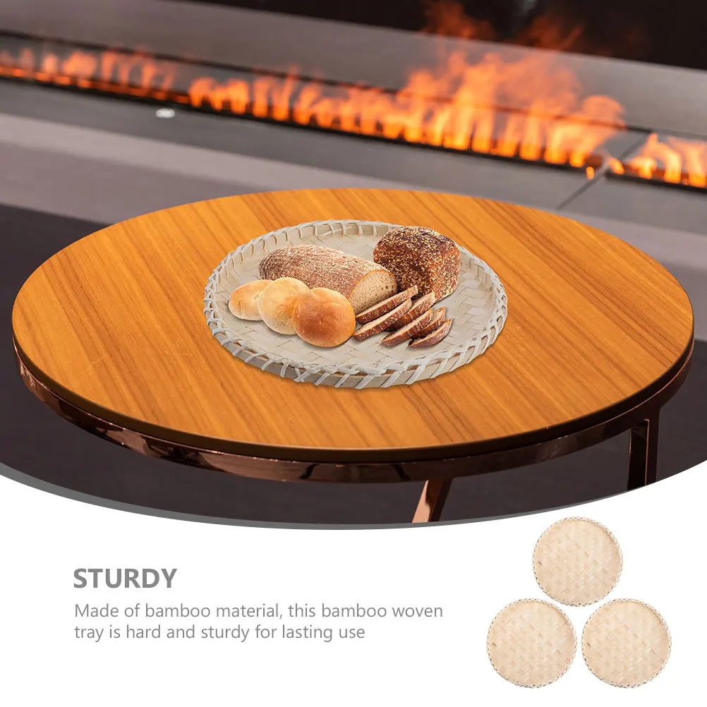 

3Pcs Bamboo Woven Basket Flat Food Tray for Desktop Cafe Restaurant Storage Baskets Multipurpose Serving Craft Design