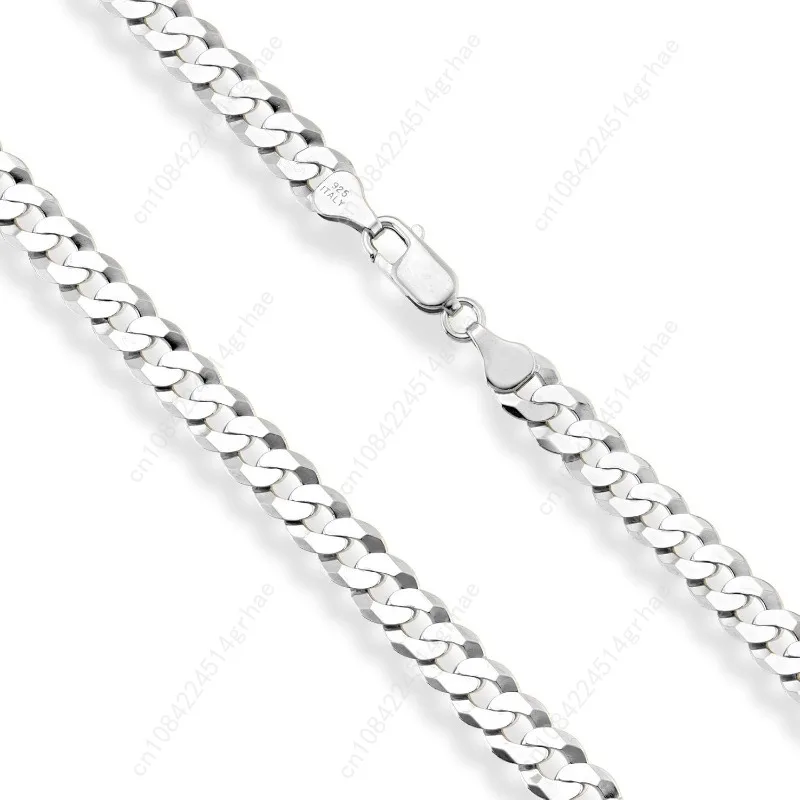 สร้อยคอเงินแท้ 925 แบบ Cuban Link ลาย Diamond Cut ขนาด 7 มม. ยี่ห้อ Miabella สำหรับผู้ชายและผู้หญิง