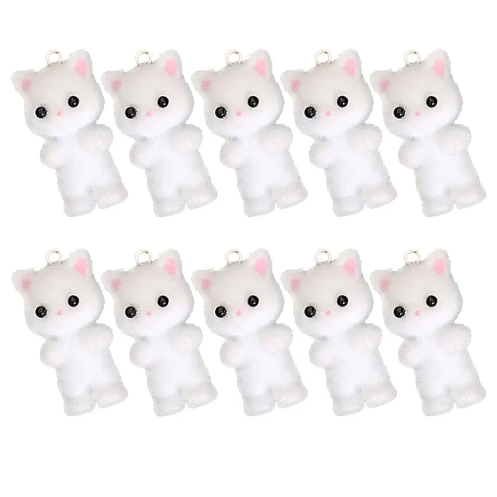 

10pcs Colorful Cat Keychain Pendants Flocking Charms For Jewelry Making Necklace Bracelet Diy Kids Gift Cartoon Animal