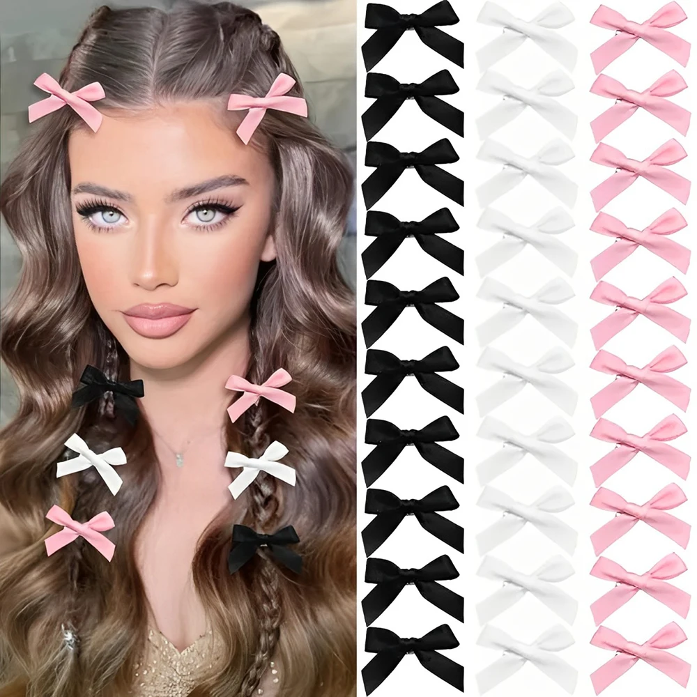 5-24Pcs Y2k Girls Bows Mini Hair Clips Metal Hairpin Headwear Barrette Handmade Ribbon Bow Bangs Clip Fashion Hair Accessories