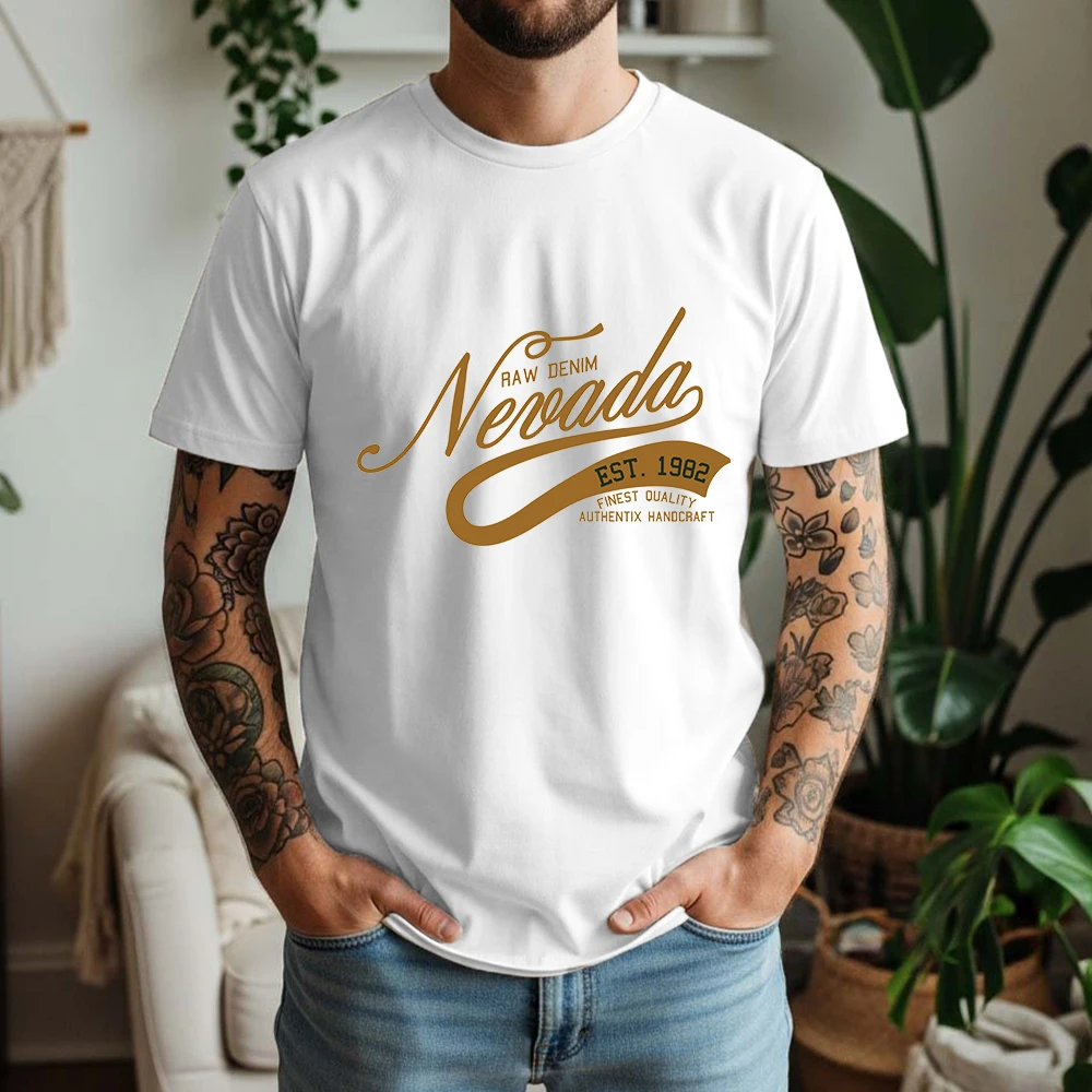 Mens 100% Cotton T Shirt 1982 Finest Quality Handcraft Vintage Script Letter Print Breathable Short Sleeve Daily Wear