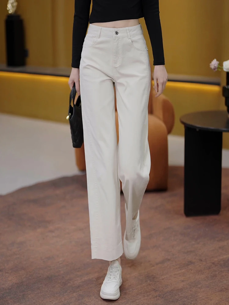 

Джинсы женские с высокой талией, прямые, осенне-весенние, 2026, новые, узкие, укороченные, с эффектом похудения, широкие штанины