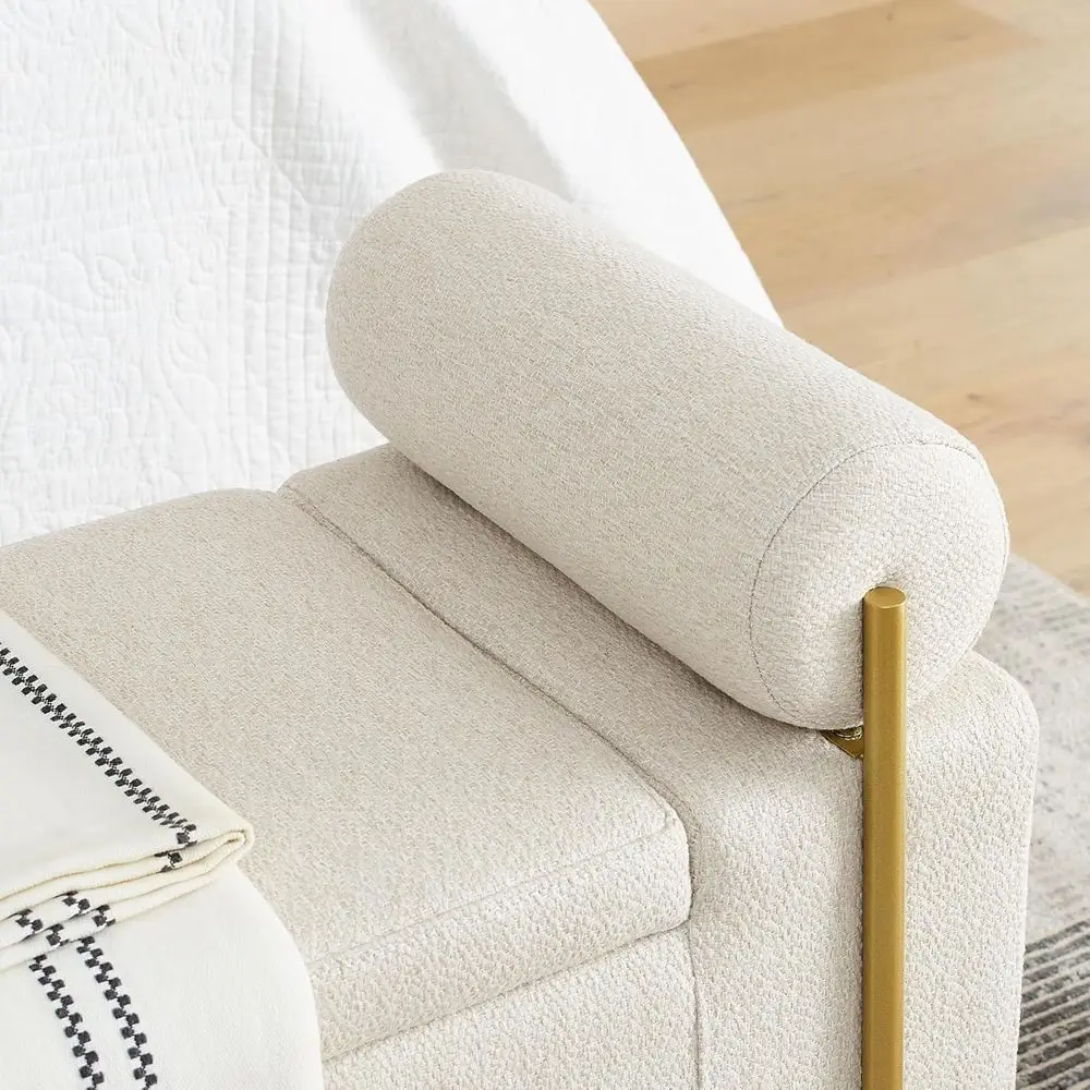 Contemporary Beige Upholstered Ottoman with Gold Legs, Armrest Bench for Entryway, Living Room, Bedroom image 5
