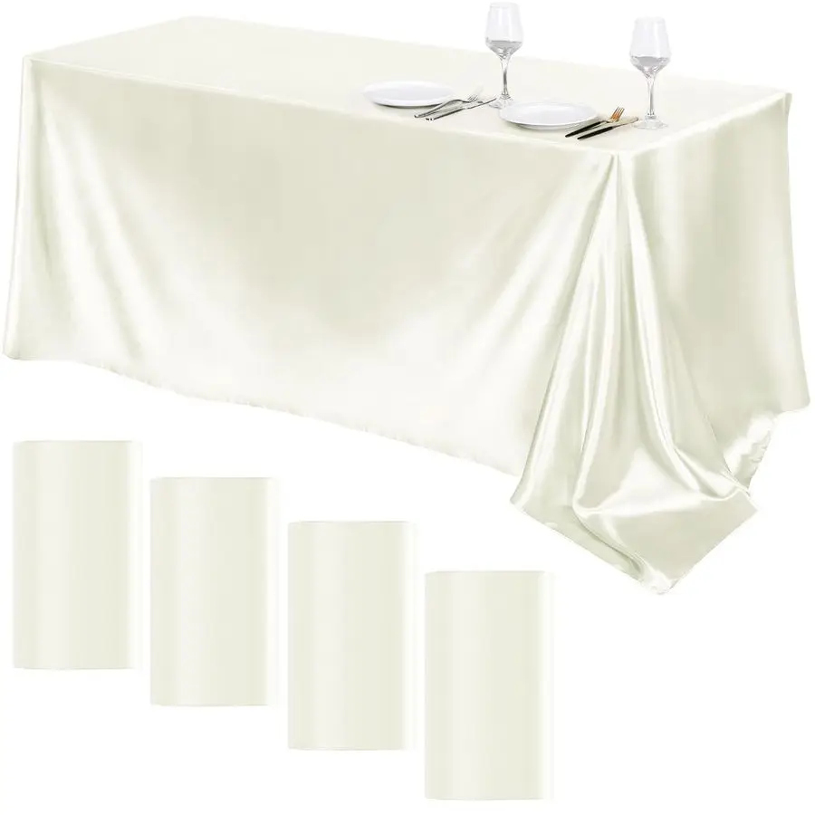 

4 комплекта атласных скатертей 102 x 58 дюймов, прямоугольные, глянцевые, из гладкой ткани, для украшения стола
