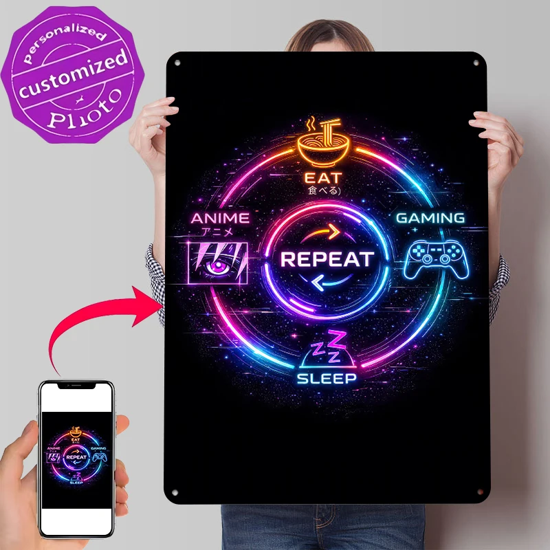 Anime Gaming Repeat Cycle Tin Poster Customized Wall Art Retro Vintage Metal Signs for Fans Room Garage Decoration At Home Decor