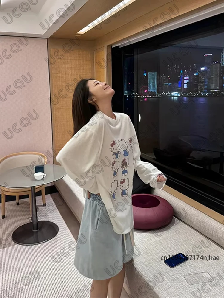 2025年秋新作　ハローキティプリントTシャツ レディースファッション 長袖Tシャツ カジュアルスウェットシャツ オーバーサイズ カップル Y2Kトップス