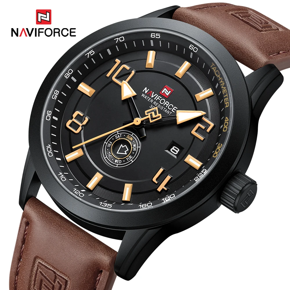 

NAVIFORCE Men's Watches Fashion Brand Original Quartz Watch for Men Waterproof Luminous Leather Wristwatch Male Date Week Clock