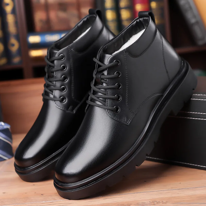 New Designer Winter Cow Warm Cotton Shoes for Men Fashion Casual Black Platform Ankle Boots Male