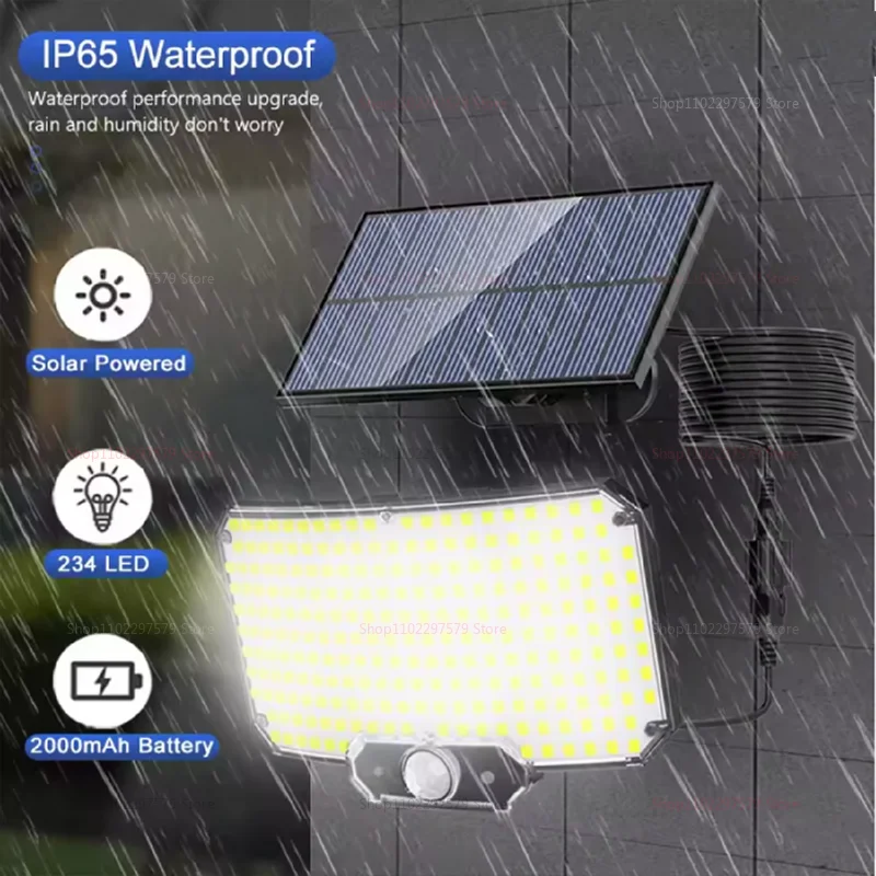 New 3000mAh Waterproof Solar Power Motion Sensor Garden Wall Light Super Bright LED Outdoor Security Lamp with 3 Lighting Modes