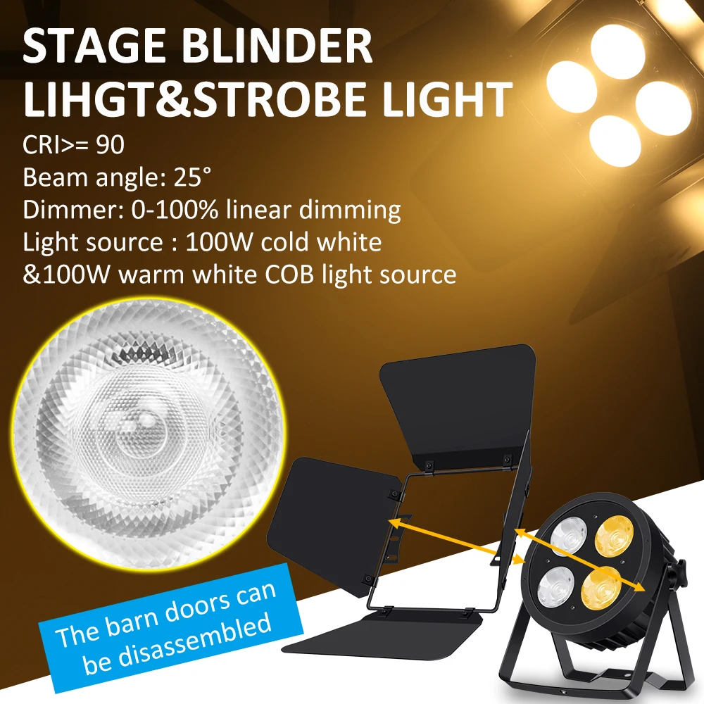 4x50W COB LED Par Light  200W Cool White/Warm Light DMX512 DJ Stage Light Theater Party Disco Wash Spotlight With Barn Door