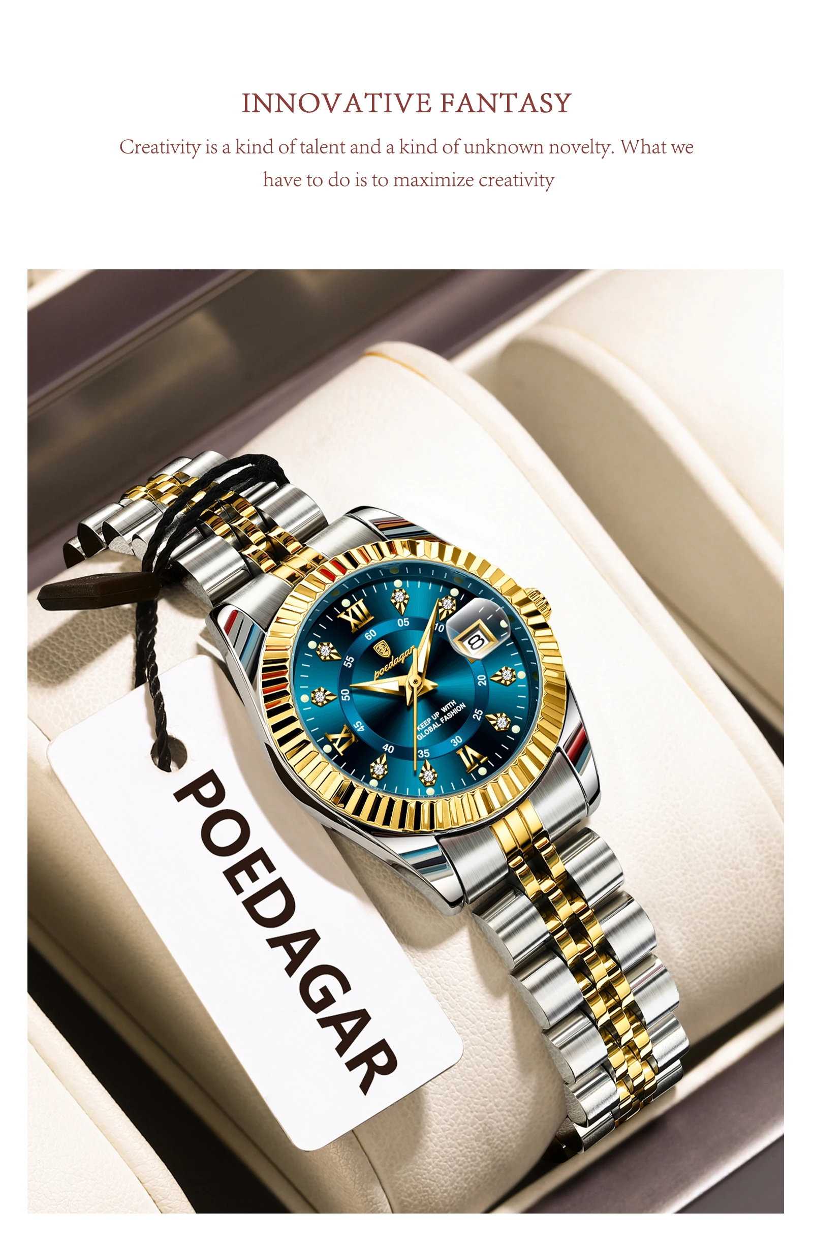 POEDAGAR Top Luxus Uhr Für Frauen Wasserdicht Edelstahl Leucht Datum Damen Uhr Quarz Mode Elegante frauen Uhren – Detail 3