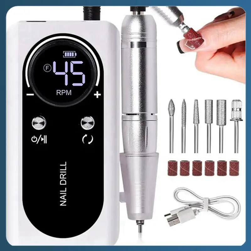 

45000RPM Electric Portable Nail Drill Machine Rechargeable Low Noise Nail Sander File For Manicure Salon Tool Easy To Use Purple