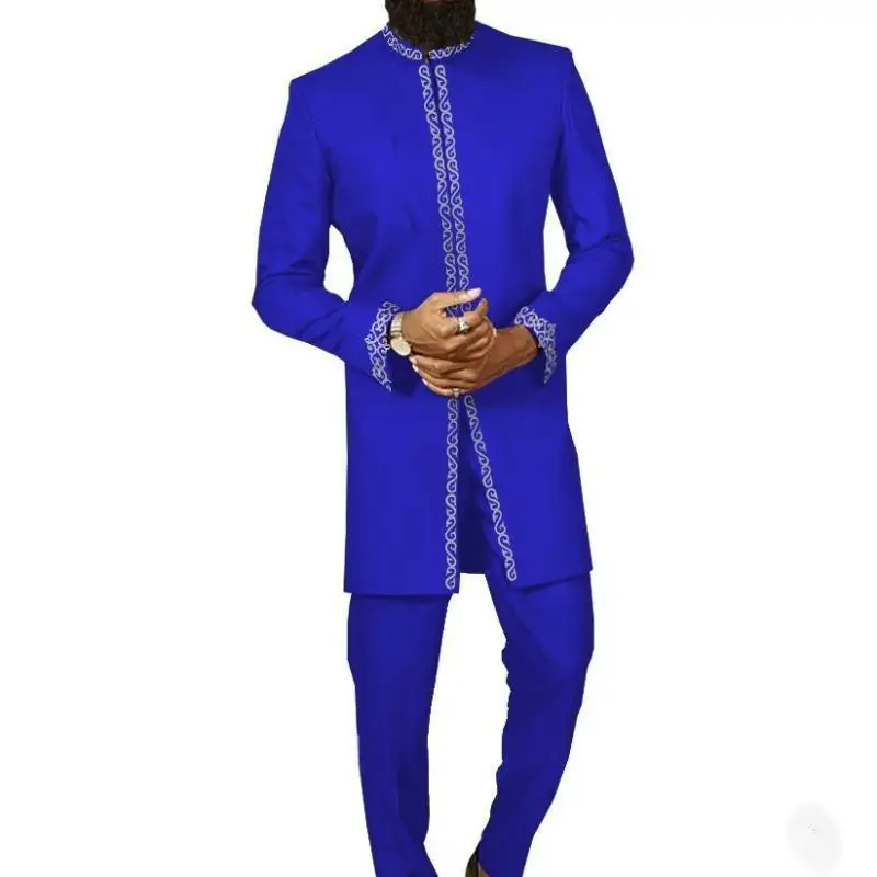 African Men\'s Clothing Fashion Embroidered Top And Trousers 2 Piece Set Elegant Classic Slim Party Ball Casual Beautiful Suit