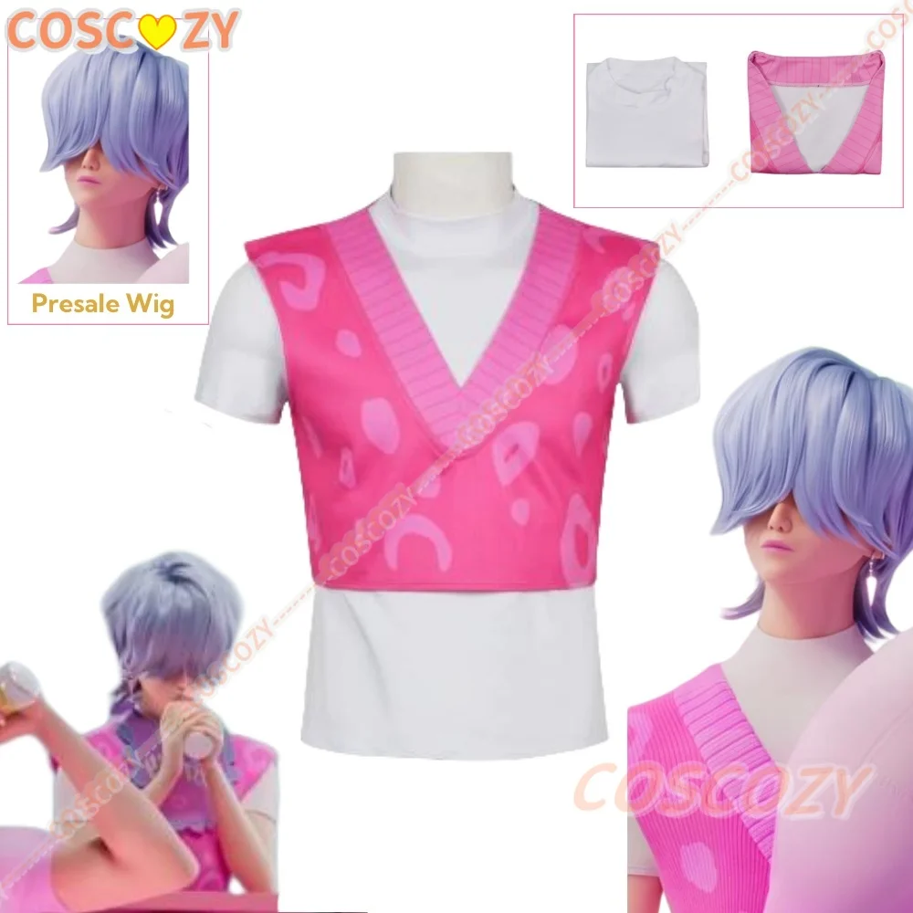 

Hot Sale Kpop Demon Hunters Saja Boys Group Jinu Mystery Cosplay Costume Wig Idol V-Neck Short Pink Vest Shirt Outfit