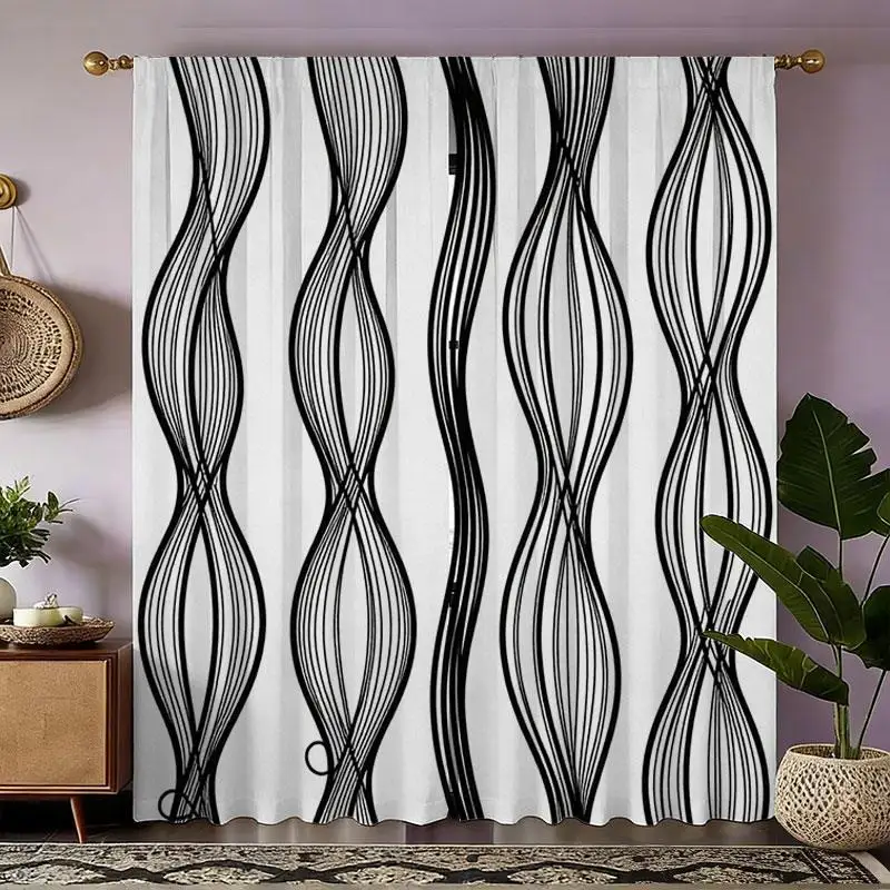 Abstract Line Art Curtains Black and White Modern Geometric Window Coverings Enhance Your Home Decor for Living Room and Bedroom