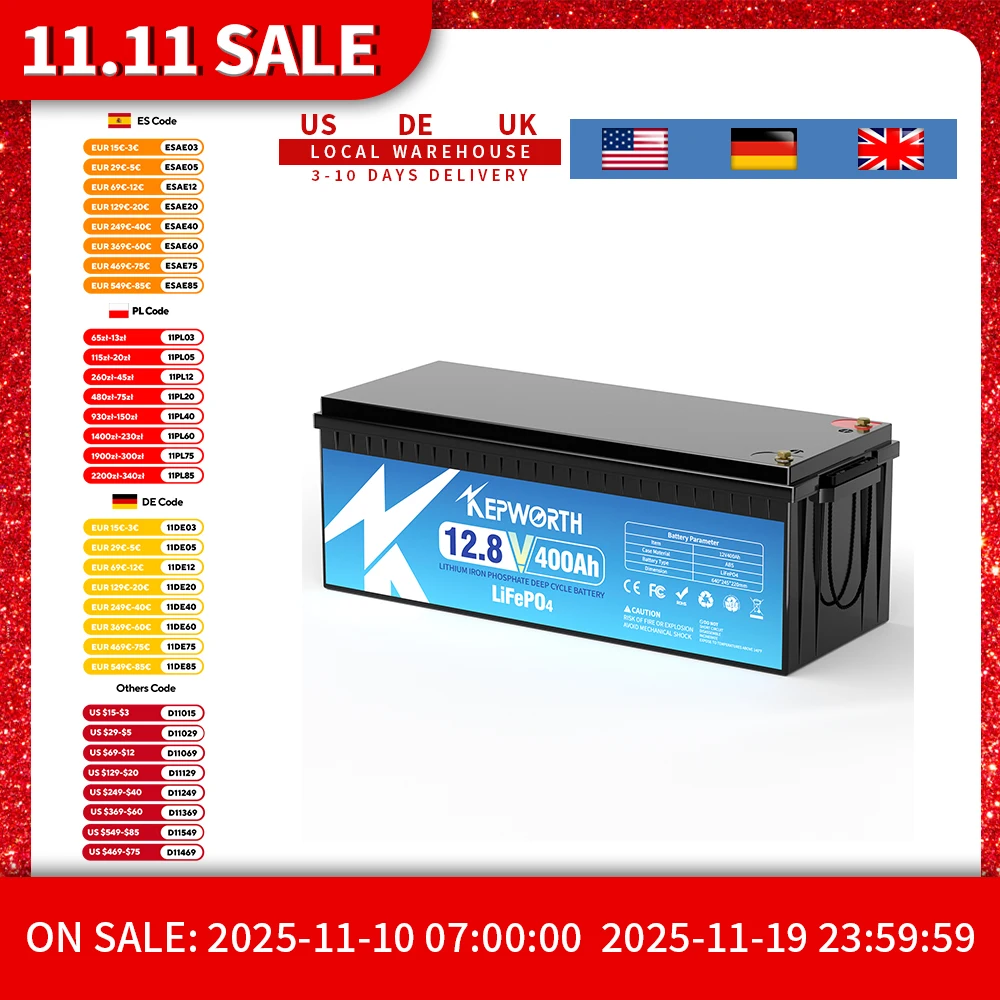 Batteria LiFePO4 da 12 V 400 Ah con BMS da 200 A, oltre 6000 cicli profondi, celle di grado A, per motori da traina, barche, camper, solari, fuori rete