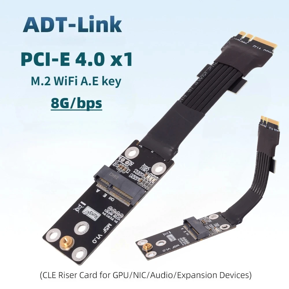 R55SL 4.0 M.2 Key A.E.WiFi To Key A E Card Flat Extension Cable PCI-e 4.0 X1 90-180 Degree Ribbon Riser For Motherboard Extender