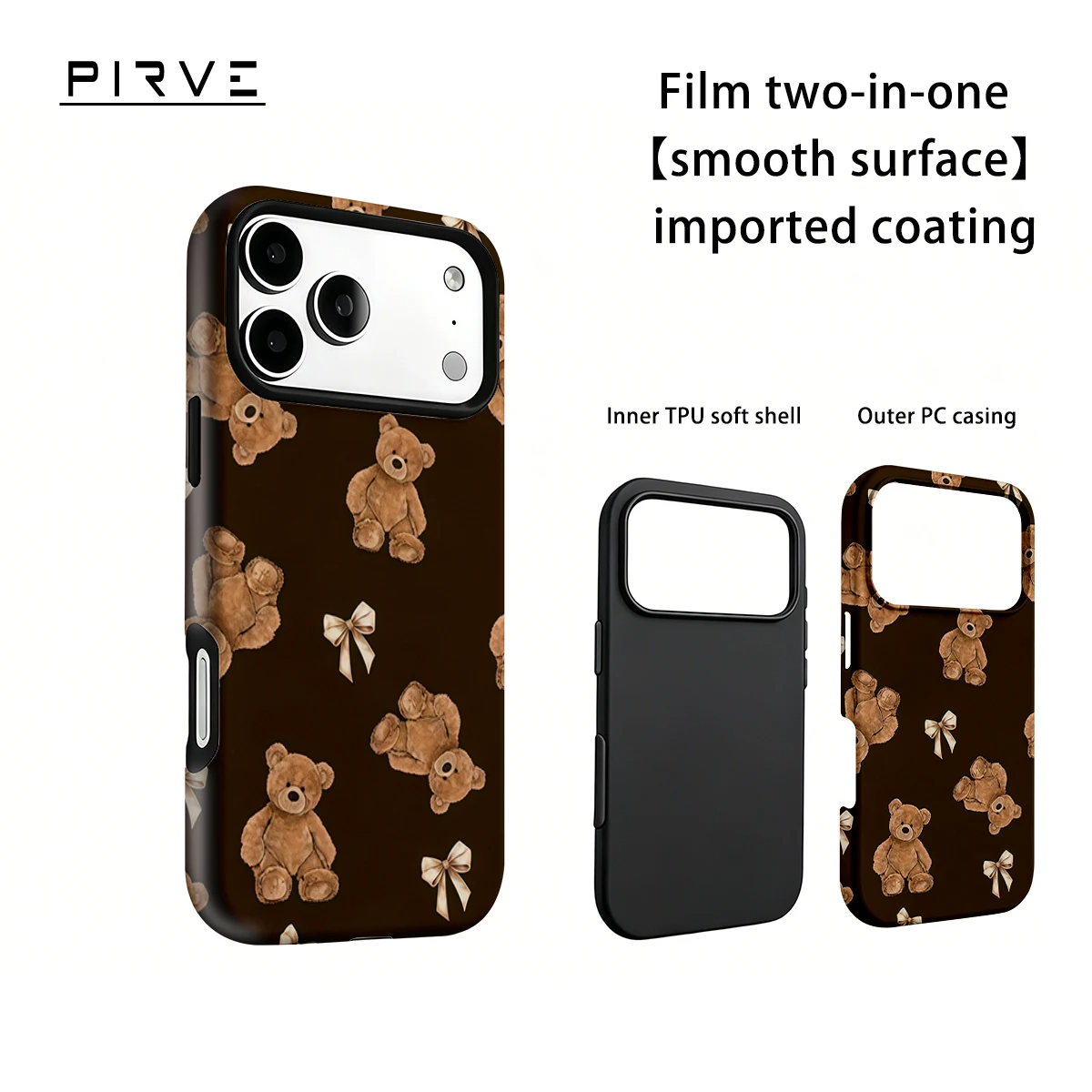 Coque de téléphone en PC rigide motif ours en peluche et nœud, style film coréen, pour iPhone 18 17 16 15 14 13 12 Pro Max Air 16e Max