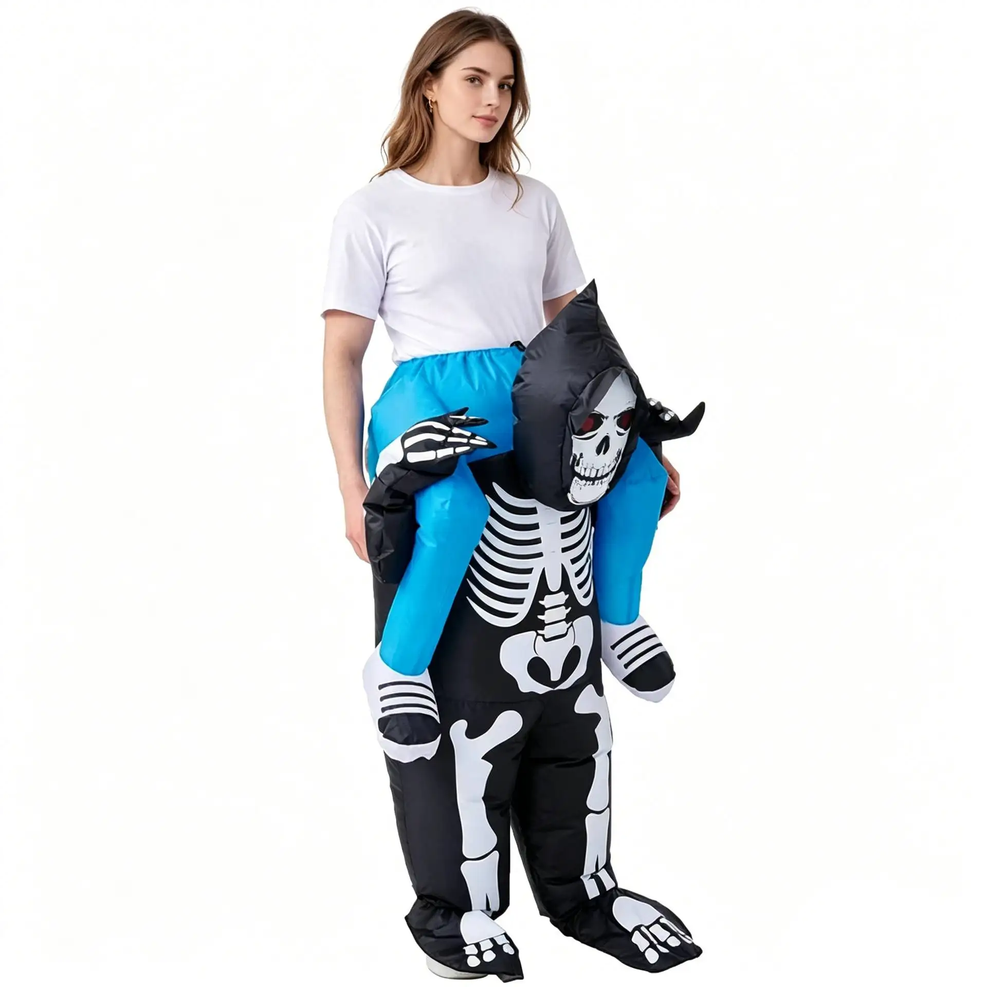 Halloween Party Costume Entertainment Outdoor Adult Popular Inflatable Riding Skeleton Black Ghost Costume Polyester Fiber