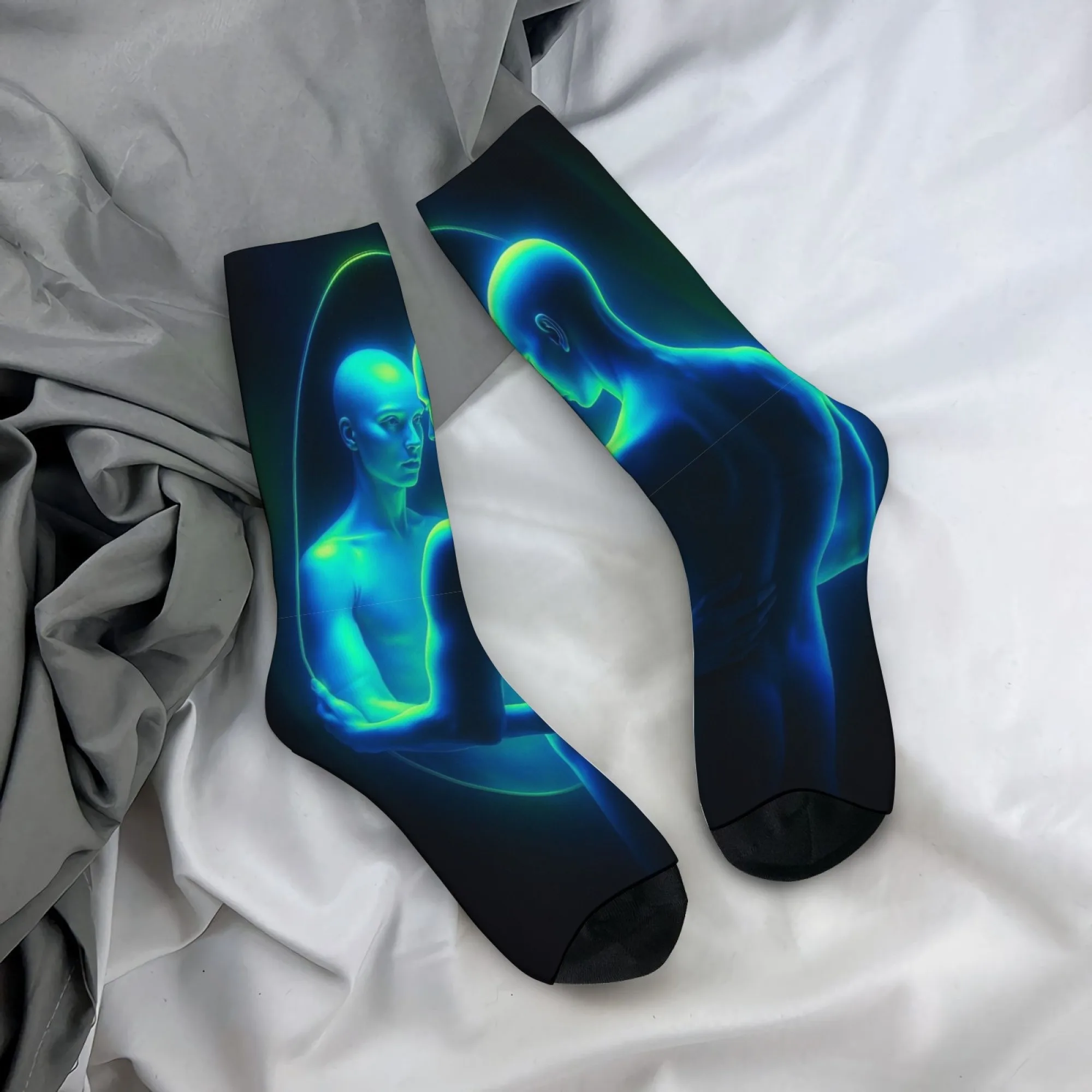 Cyberpunk Sci-Fi Romantische Interstellare Liebhaber-Print Herrensocken Neuartige Harajuku Retro Street Trend Freizeitsocken Verrücktes Partygeschenk