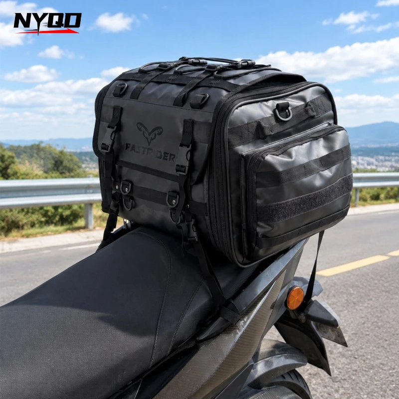 Waterproof Expandable 40L-60L Motorcycle Tail Bag Motorbike Rear Luggage Storage Bag with Rain Cover & Detachable Shoulder Strap