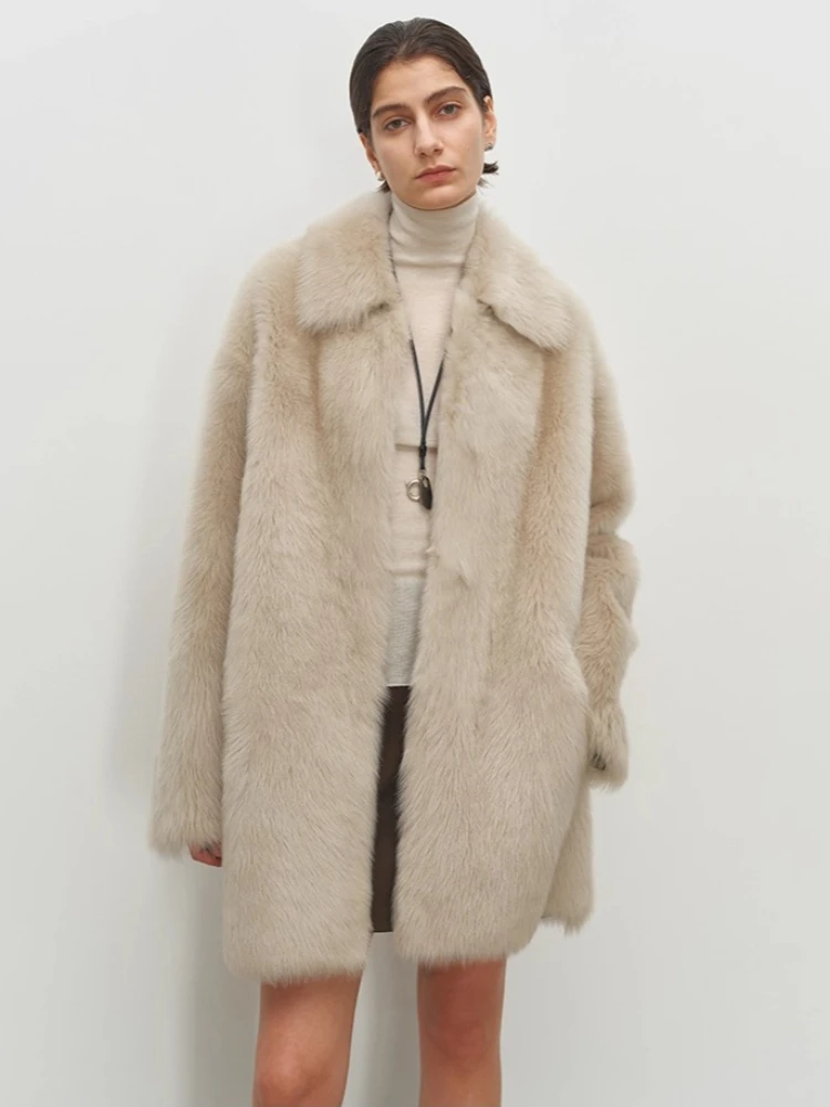 

High-end Luxury Toscana Lamb Fur Plush Jackets for Women 2025 Simple Mid-length Winter Genuine Leather Real Fur Shearling Coat