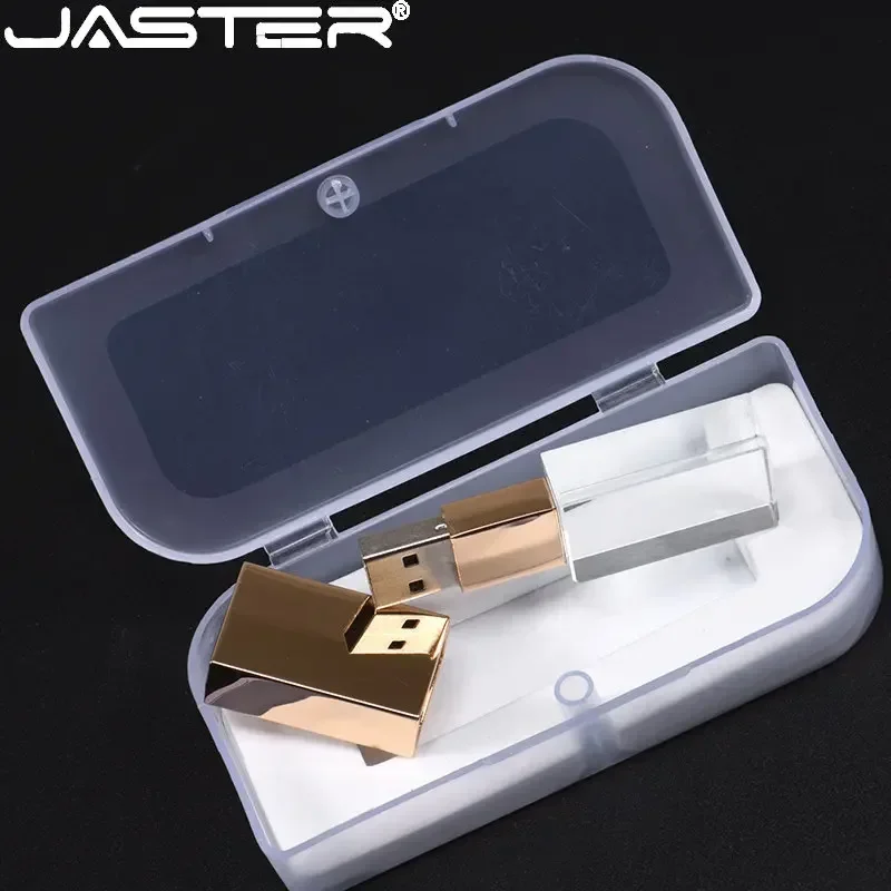 JASTER Creative Pen Drive Crystal 128GB Gold 64GB Rose USB Flash Drive 32GB Wedding Photography Exquisite Transparent Gift Box