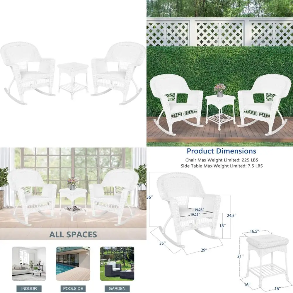 

Three-Piece White Wicker Rocker Chair Set