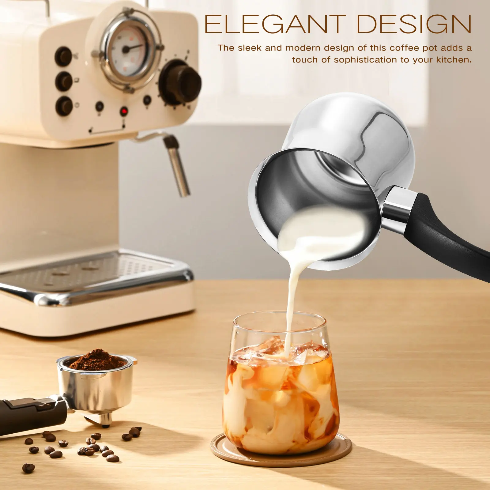Stainless Steel Turkish Coffee Pot 360Ml Long Handle for Milk Frothing Tea Brewing Butter Melting Stovetop Small Sauce