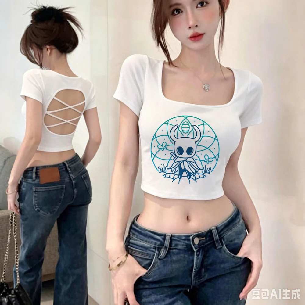 Hollow Knight cropped top teen korean fashion scene  cheap vintage y2k t shirt cheap jojifuku gothic manga japanese