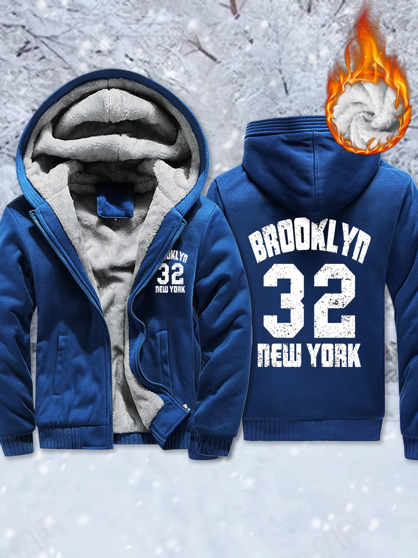 

Brooklyn New York Letter 32 Print Thicken Coats Men Soft Oversized Clothes Winter Casual Streetwear Zipper Fleece Jacket