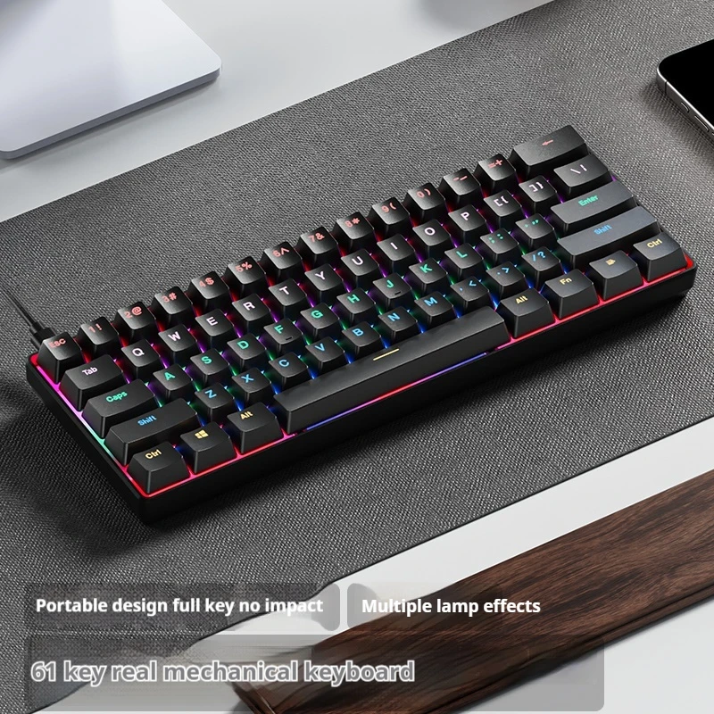 Mini Usb Wired Mechanical Keyboard Full Key No Impact Rgb Lighting Effect Ergonomic Lightweight Compact Gaming Office Abs Keycap