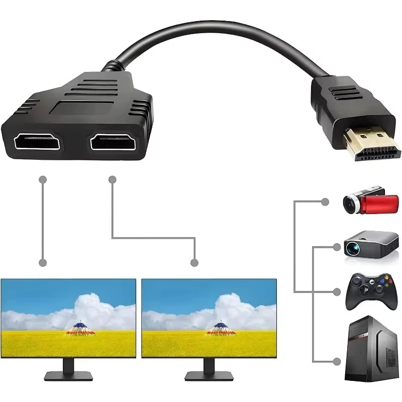 Dual Female HDMI-compatible Splitter Cable 1 Male To 2 Port Adapter 1080P 4K 3D For Laptop TV Monitor PC DVD Projector HDTV Cord