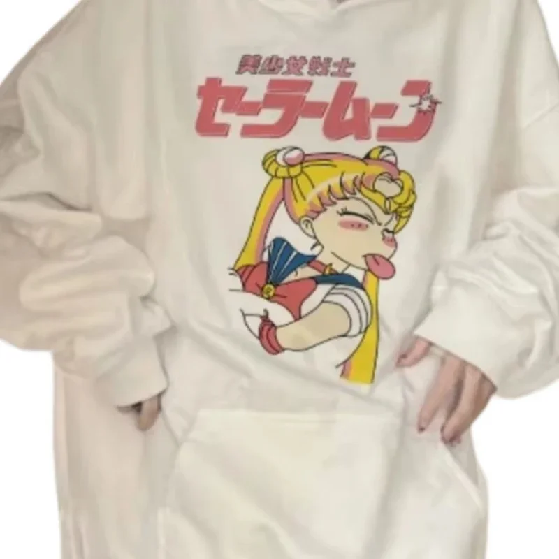 Sailor Moon 2025 Item Trendi Terlaris Hoodie Wanita Model Longgar Atasan Kartun Mantel Hoodie Pria dan Wanita Model Longgar