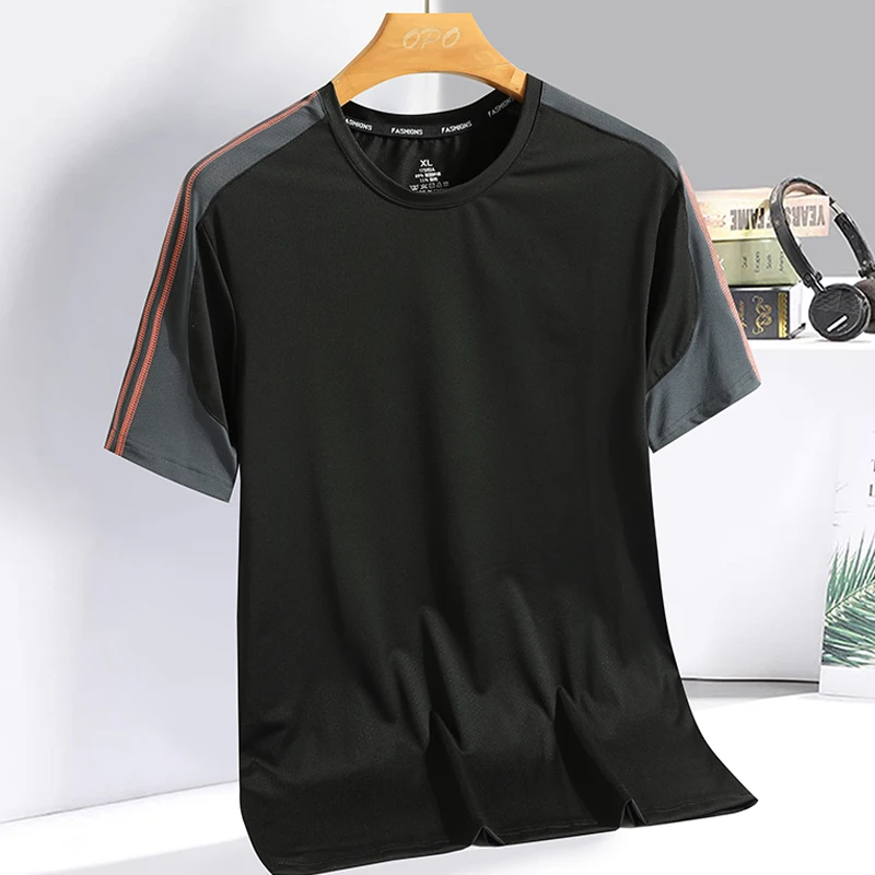 Summer patchwork color contrast short sleeved T-shirt for men and women outdoor ice silk round neck breathable loose sports shir