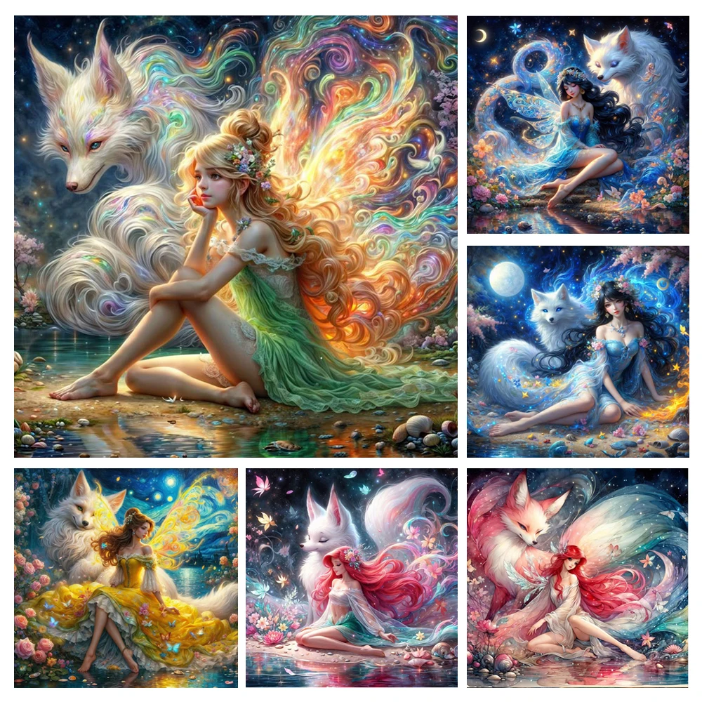 

DIY Vibrant Colors Beautiful Cartoon Girl And Wolf 5D Diamond Painting For adults beginners,Full Diamond Art Mosaic Cross Stitch