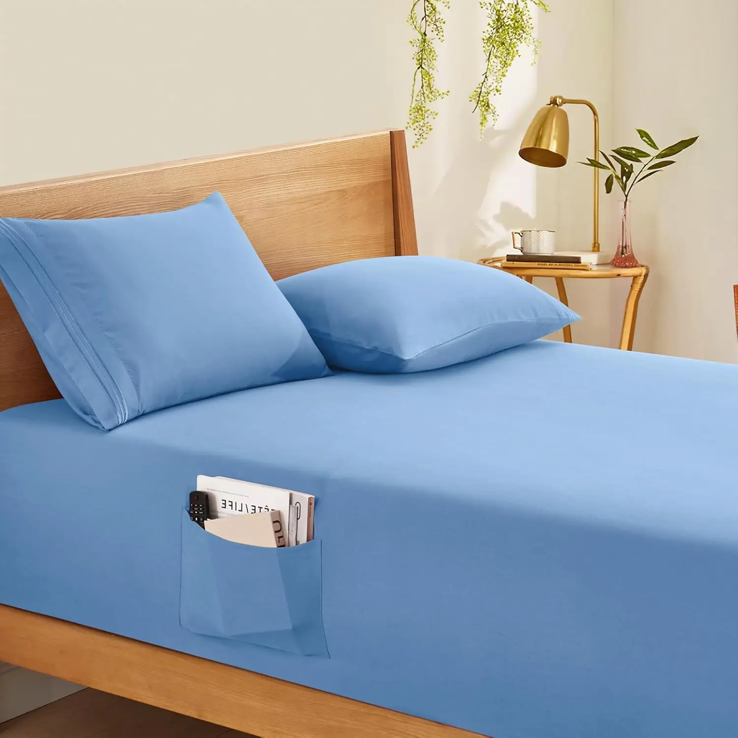 

Extra Deep Pocket Full Fitted Sheet Only - Fits Up To 24 H Mattr - Luxury 1800 Thread Count - Microfiber Blue Fitted Bed Sheet