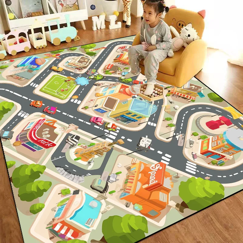 Plüsch lustige Kinderzimmer Teppich Wohnzimmer Teppiche Sofa Tisch matten Verkehr Straße Cartoon Spiel matte nach Hause niedlichen Kind Schlafzimmer Dekor Teppich