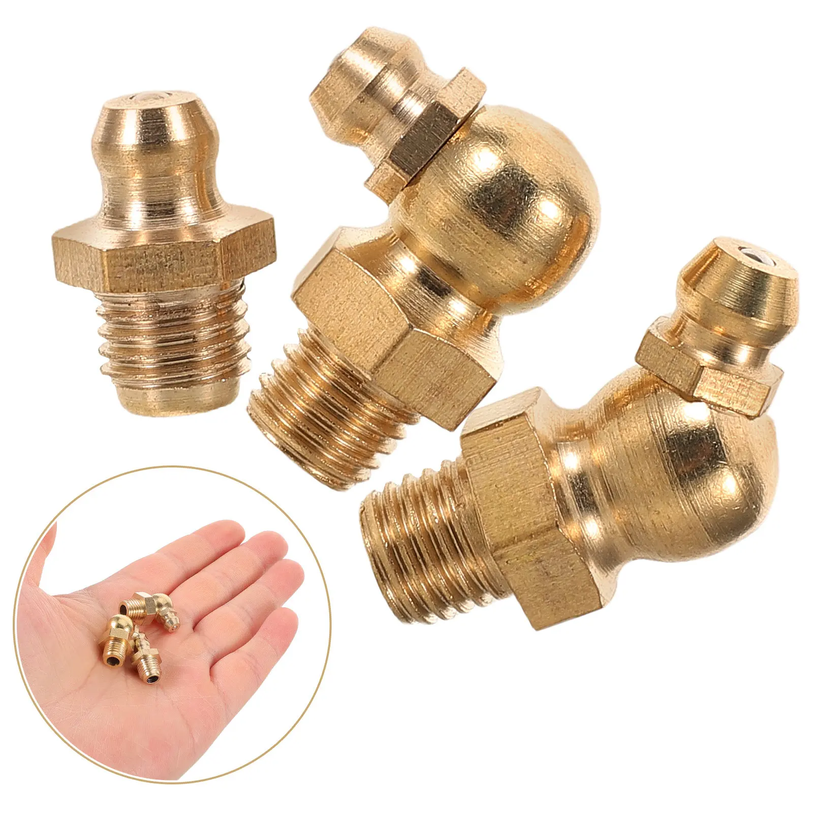 9pcs Car Grease Fitting Assortment Kit Copper Oil Nozzle Caps Straight Angled Nipples For Vehicles Trailers Excavators Hose