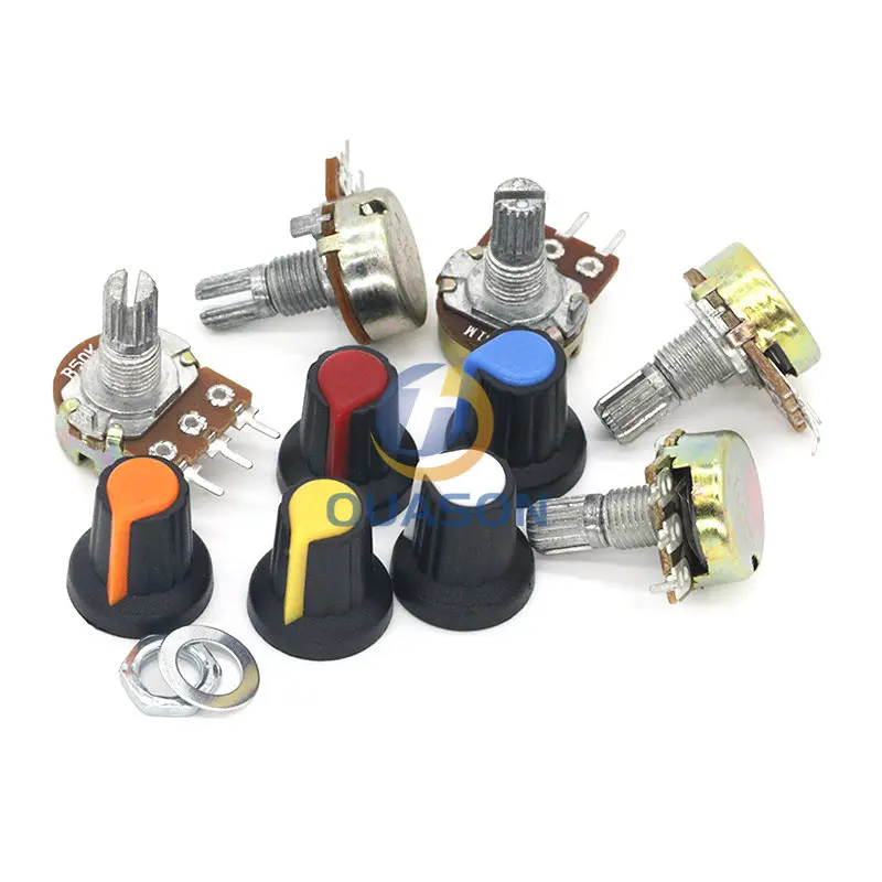 WH148 Potentiometer Kit B1K 2K 5K 10K 20K 50K 100K 500K 1M 15mm Linear Taper Rotary Potentiometer Resistor Set 3pin With Cap