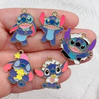 10pcs Disney Stitch Charm for Jewelry Making Enamel Anime Cartoon Pendant for DIY Jewelry Necklace Earrings Bracelet