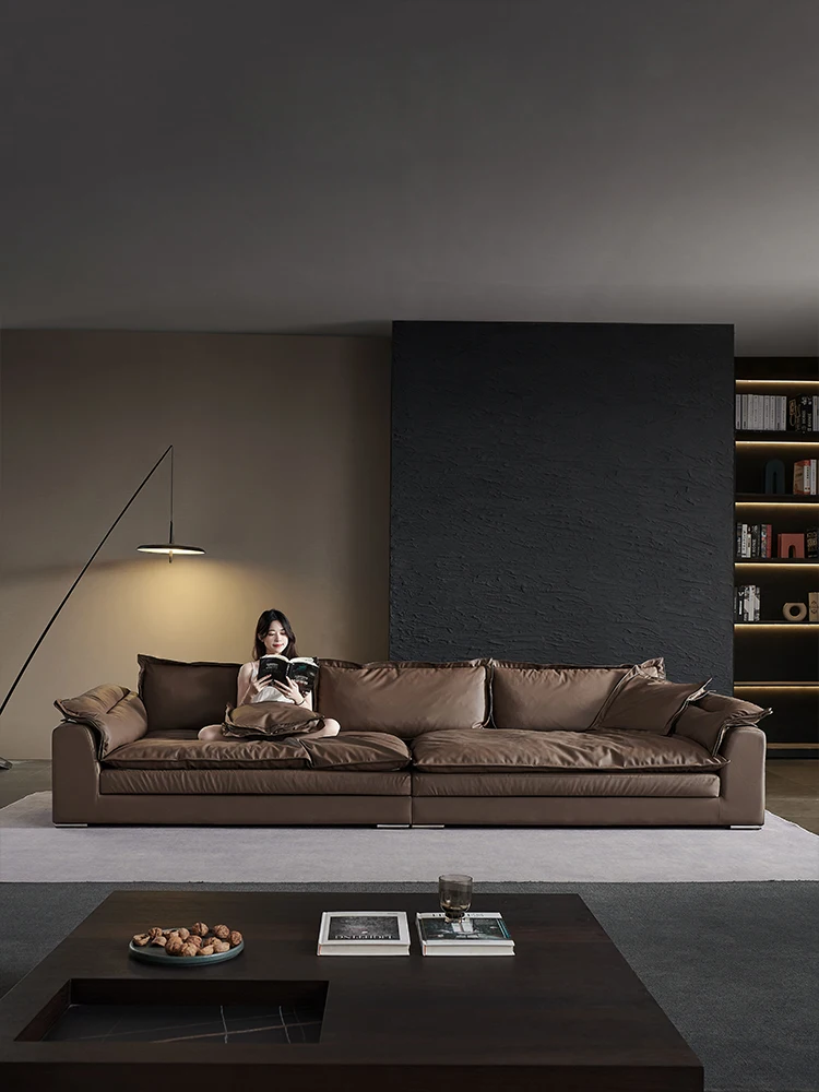 Fabric sofa: modern minimalist living room giant vertical row down super deep and wide sofa