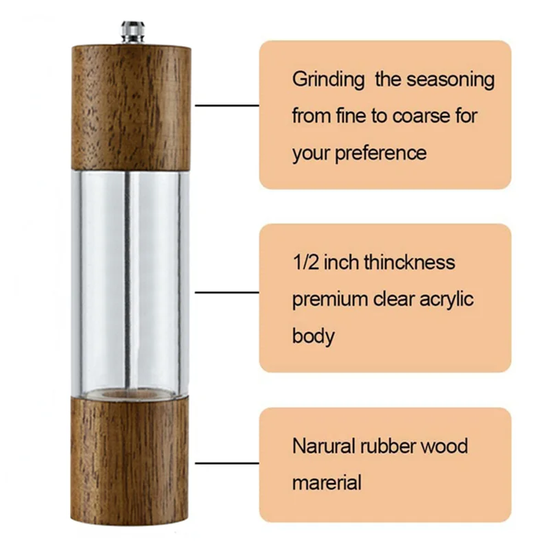 6/8Inch Pepper Grinder Multifunctional Grinder Hand Crank Grinder Sea Salt Pepper Cumin Solid Wood Kitchen Solid Seasoning Tools