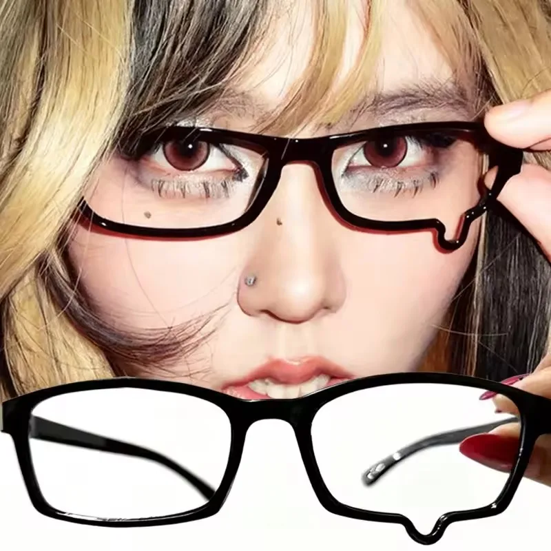 Anime Crying Glasses Frame Y2K Subculture Eyeglasses Retro Anti Blue Light Glasses Cosplay Party Eyewear Props Accessories Decor