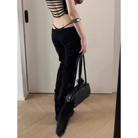 ZHIZOU Women Low Rise Jeans Black Flared Denim Pants Gyaru American Retro Korean Cyber Punk Trumpet Jeans Y2k Skinny Bell Bottom 3