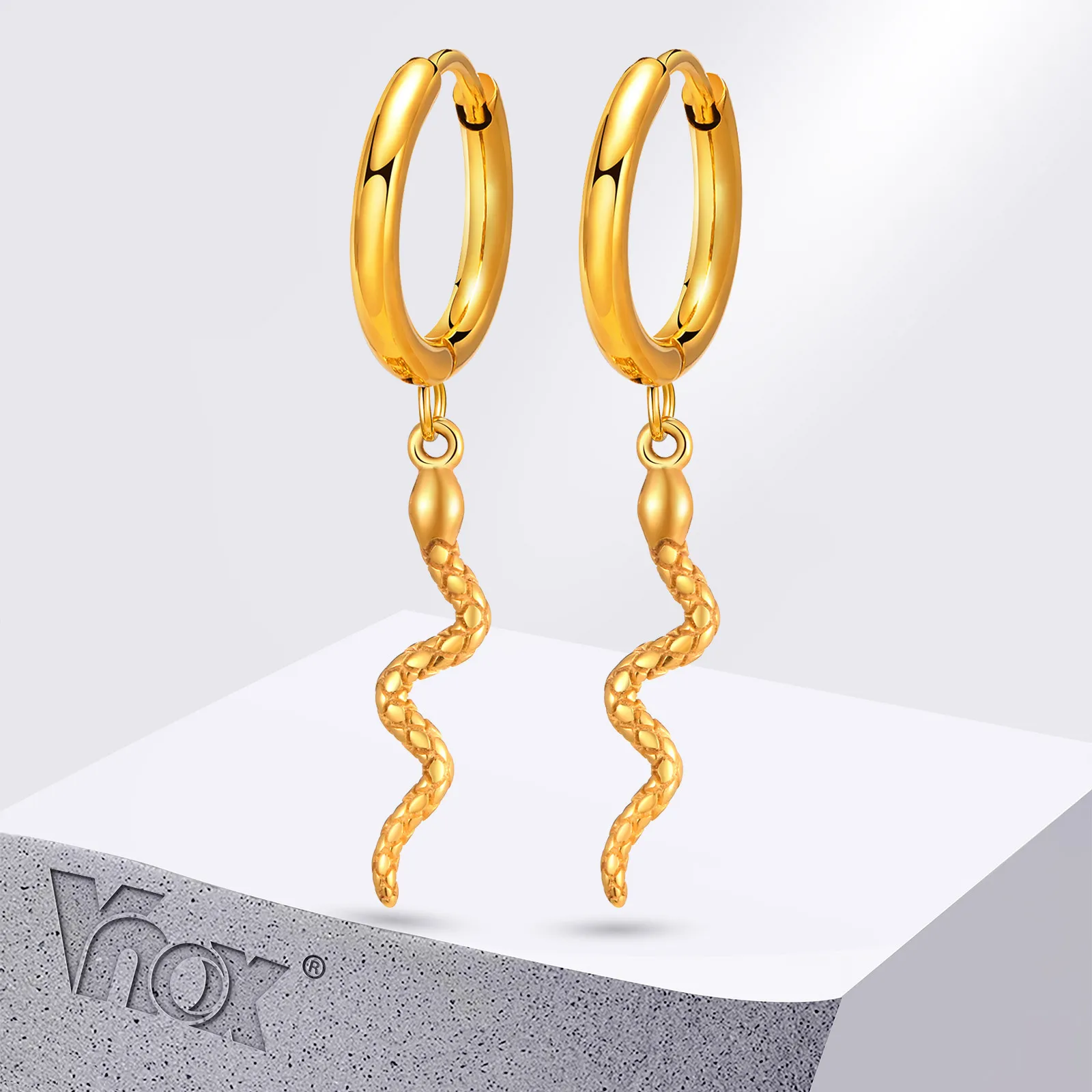 Vnox Hippie Style Snake Earrings for Men Boys, Stainless Steel Small Hoop Earrings,Gothic Halloween Accessory