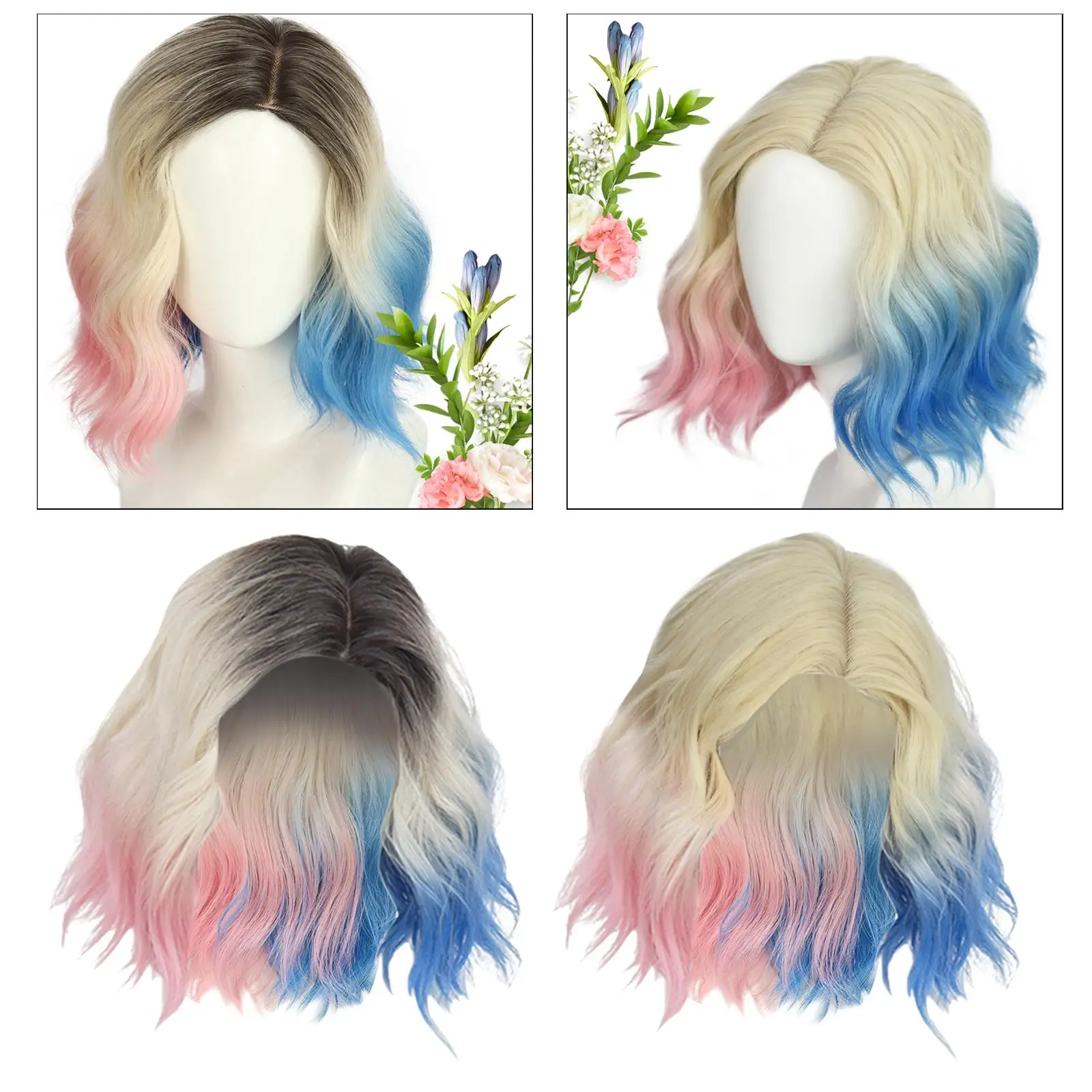 

Women Short Wavy Wig Blonde White Wig Realistic Costume Wig Pink and Blue Wig for Costume Parties Halloween Cosplay Women Girls