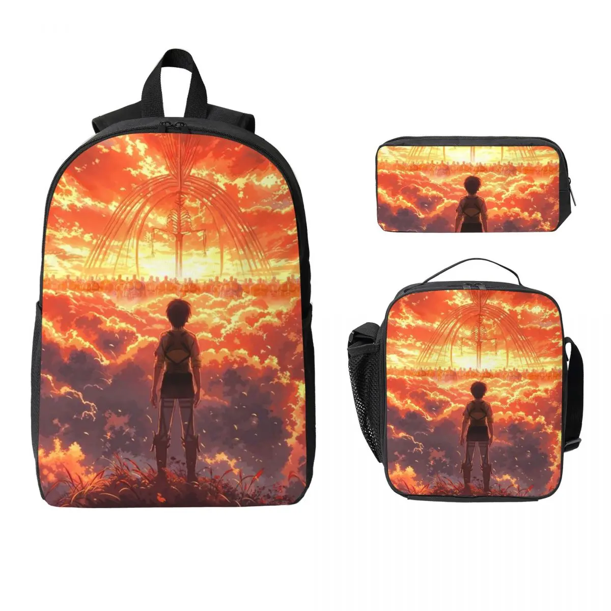 

Рюкзак Attack On Titan Zeke Yeager, студенческая сумка для книг, школьная сумка, компьютерные сумки на плечо, изолированная сумка для обеда 3 шт., пенал