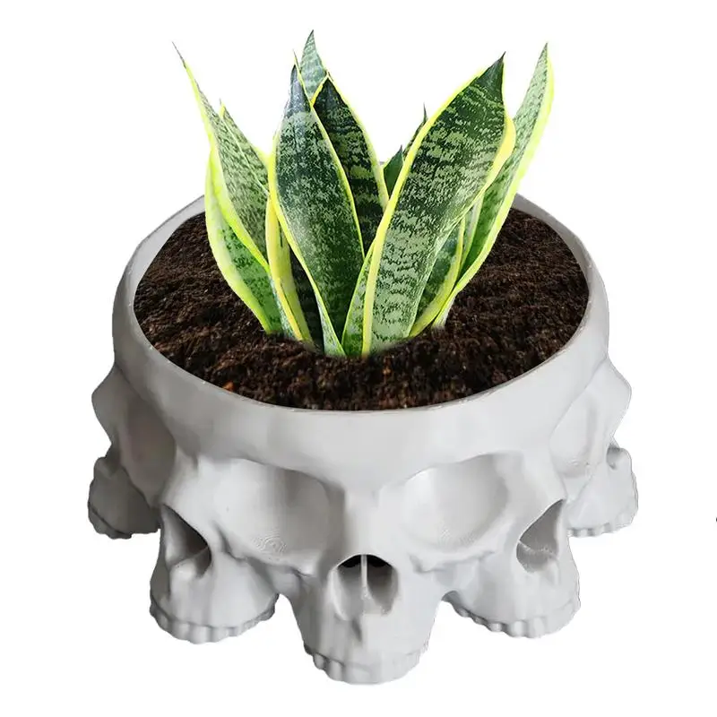 

Skull Candy Bowl Spooky Polyskull Design Sturdy Planter Multifunctional Halloween Decor Tabletop Ornament For Bookshelf