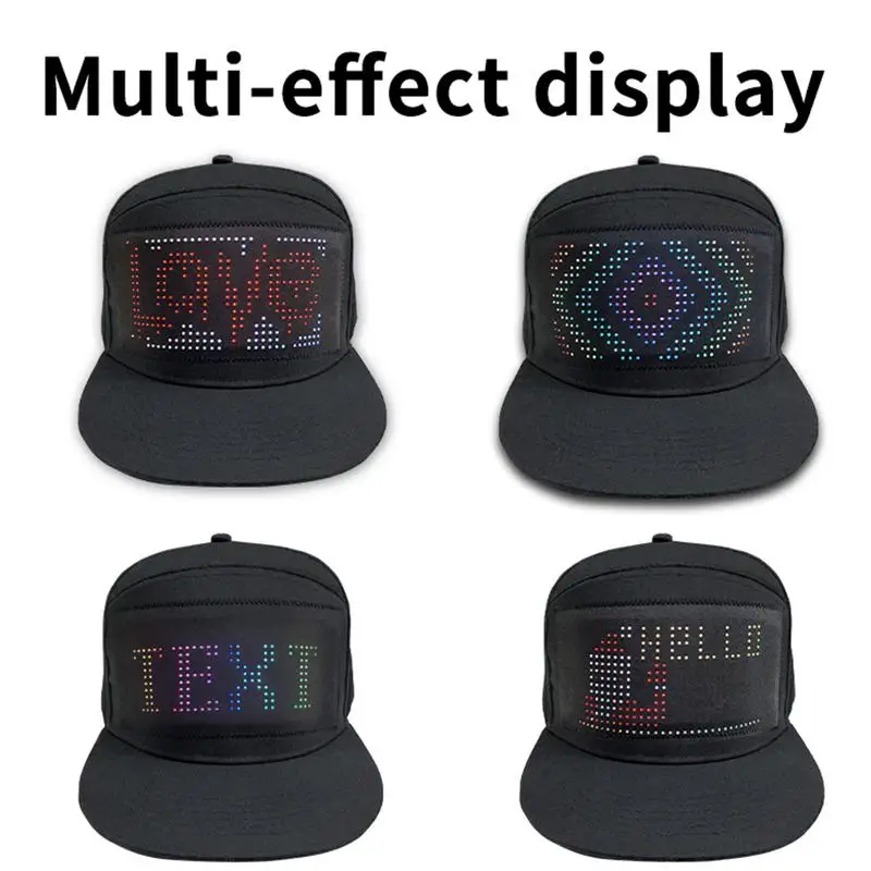 Sombrero con pantalla extraíble y Control por aplicación móvil, sombrero divertido con LED, ideal para disfraces de Dj, baile callejero, Hip Hop, fácil de aplicar